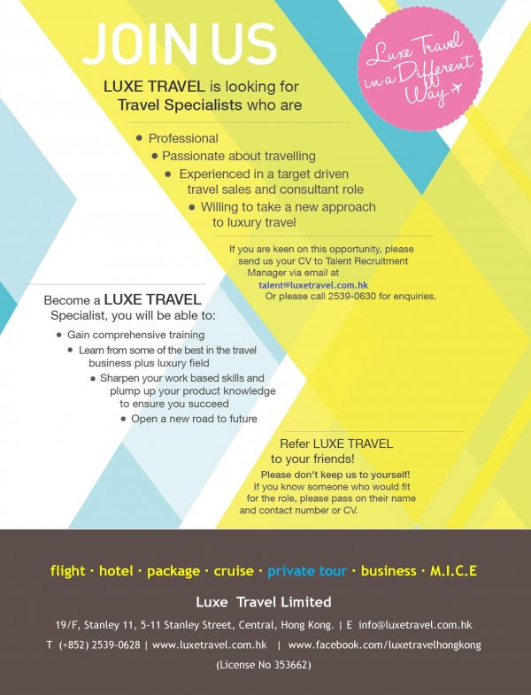 Travel Specialist Luxe Travel Hong Kong